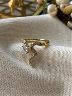 VIP 14K Damla Taş Detaylı Yılan Model Ayarlanabilir Yüzük