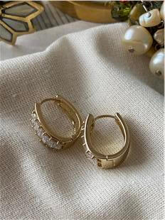 VIP 14K Dikdörtgen Taşlı Küt Halka Küpe