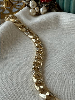 VIP 14K Gurmet Model Taşlı Kalın Zincir Bileklik