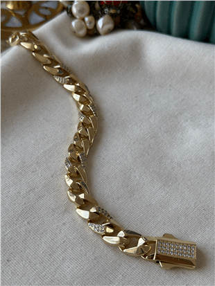 VIP 14K Gurmet Model Taşlı Kalın Zincir Bileklik