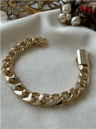 VIP 14K Gurmet Model Taşlı Kalın Zincir Bileklik