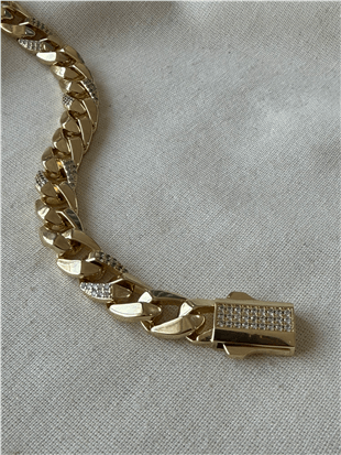 VIP 14K Gurmet Model Taşlı Kalın Zincir Bileklik