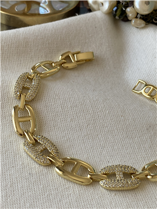 VIP 14K Hatlı Oval Zincir Bileklik