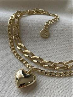 VIP 14K İkili Kalp Charmlı Zincir Bileklik