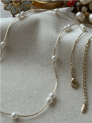 VIP 14K İncili İnce Zincir Kolye