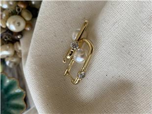 VIP 14K İncili Taşlı Oval Küpe