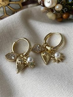 VIP 14K İncili Yıldız ve Kalp Plaka Sallantılı Küpe