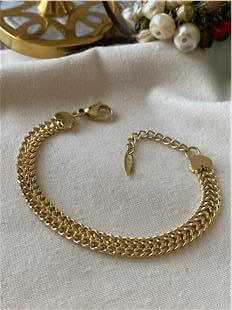 VIP 14K Kalp Detaylı Çift Örme Bileklik