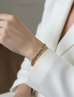 VIP 14K Kalp Taşlı Künye Bileklik