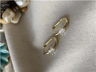 VIP 14K Kalp Taşlı Oval Küpe