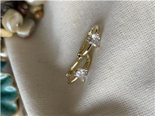 VIP 14K Kalp Taşlı Oval Küpe