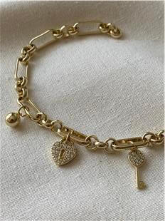 VIP 14K Kalp ve Anahtar Salllantılı Bileklik