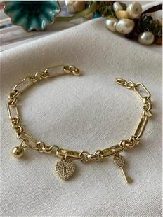 VIP 14K Kalp ve Anahtar Salllantılı Bileklik