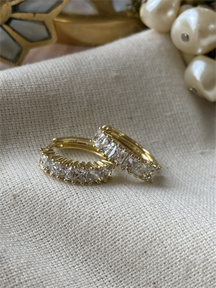 VIP 14K Kare Taşlı Mini Halka Küpe