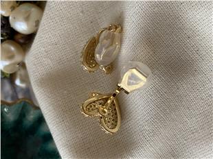 VIP 14K Klipsli Taşlı Kalp Küpe