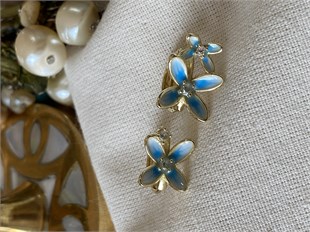 VIP 14K Mavi Mineli Çiçek Küpe