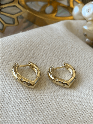 VIP 14K Mini Taşlı Kalp Küpe