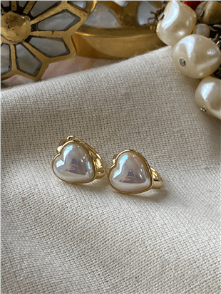 VIP 14K Parlak Sedefli Kalp Küpe