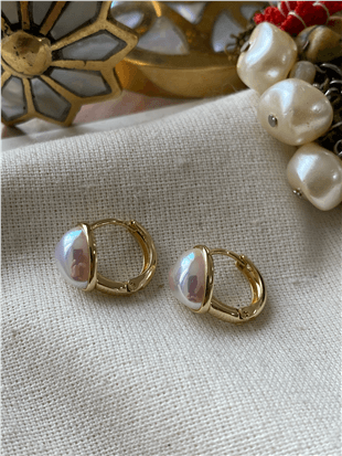 VIP 14K Parlak Sedefli Kalp Küpe