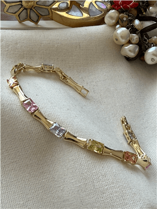 VIP 14K Pastel Taşlı Kemik Bileklik