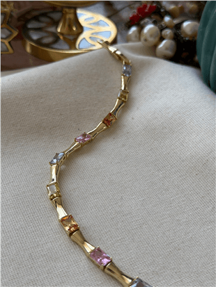 VIP 14K Pastel Taşlı Kemik Bileklik