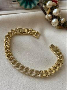 VIP 14K Paylı Taş Detaylı Kalın Zincir Bileklik