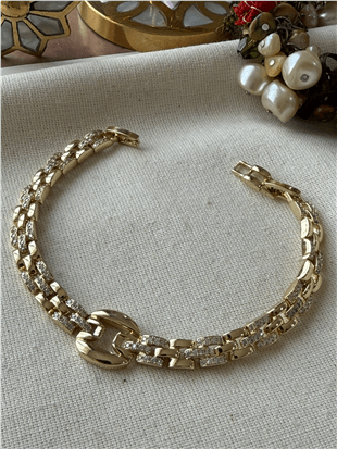 VIP 14K Plaka Detaylı Taşlı Zincir Bileklik