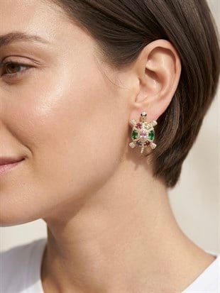 VIP 14K Renkli Taşlı Kaplumbağa Küpe