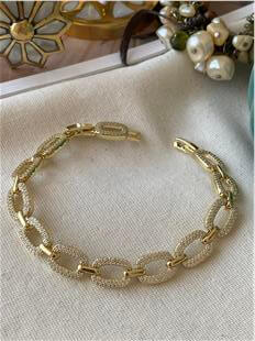 VIP 14K Sıralı Taşlı Kare Bileklik