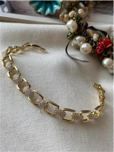 VIP 14K Taş Bağlantılı Kare Zincir Bileklik