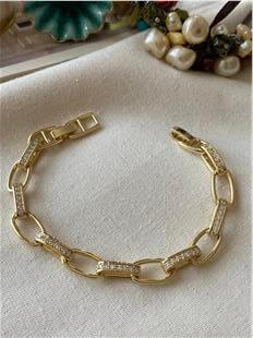 VIP 14K Taş Birleşimli Oval Zincir Bileklik