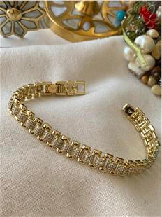 VIP 14K Taş Detaylı Geçmeli Dikdörtgen Zincir Bileklik