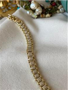 VIP 14K Taş Detaylı Geçmeli Dikdörtgen Zincir Bileklik