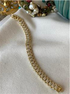 VIP 14K Taş Detaylı Geçmeli Dikdörtgen Zincir Bileklik