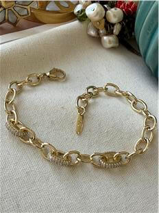 VIP 14K Taş Detaylı Geçmeli Oval Zincir Bileklik