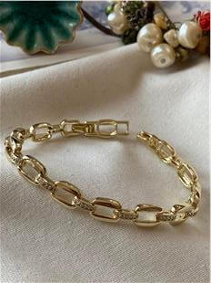 VIP 14K Taş Detaylı Oval Zincir Bileklik