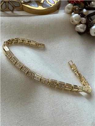 VIP 14K Taş Detaylı Sıralı Plaka Bileklik