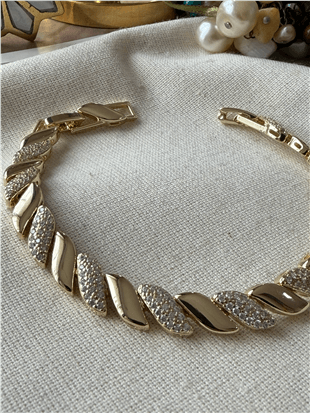 VIP 14K Taş Detaylı Yatay Dalga Bileklik