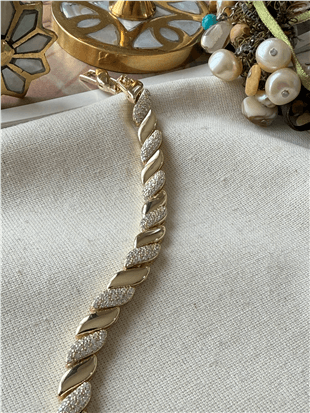 VIP 14K Taş Detaylı Yatay Dalga Bileklik