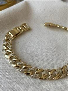 VIP 14K Taş Detaylı Yatay Zincir Bileklik