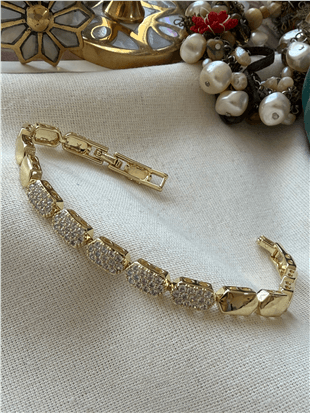 VIP 14K Taşlı Altıgen Form Bileklik