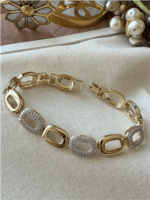 VIP 14K Taşlı Bombe Model Kare Bileklik