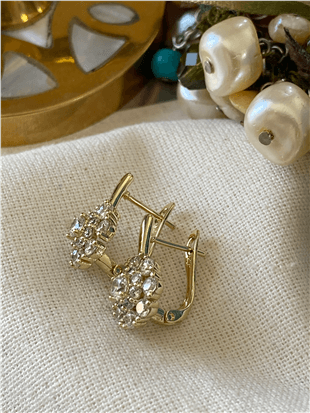VIP 14K Taşlı Çiçek Model Küpe