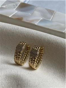 VIP 14K Taşlı Çift Örgü Model Küpe