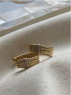 VIP 14K Taşlı Çift Örgü Model Küpe