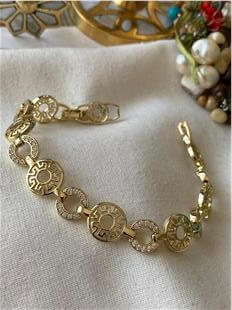 VIP 14K Taşlı Desenli Yuvarlak Halkalar Bileklik