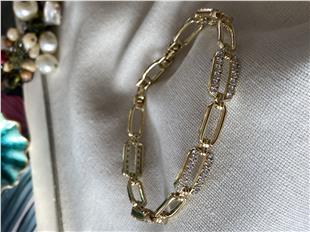 VIP 14k Taşlı Dikdörtgen Zincir Bileklik