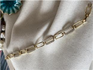 VIP 14k Taşlı Dikdörtgen Zincir Bileklik