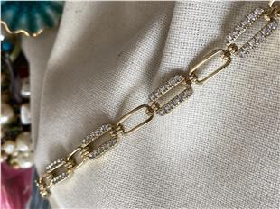 VIP 14k Taşlı Dikdörtgen Zincir Bileklik