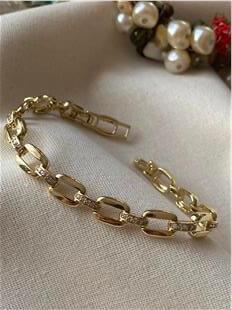 VIP 14K Taşlı Dikdörtgen Zincir Bileklik